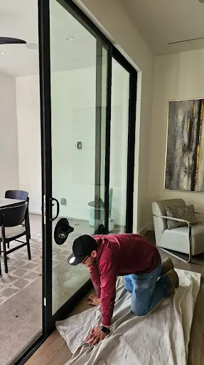 Completed pocket door installation with clean protected floors